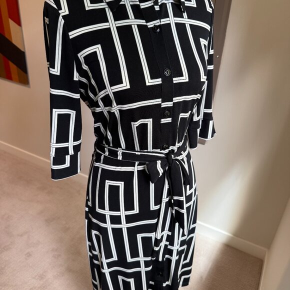 WHBM Black and White Geometric Button Down Matte Jersey Shirt Dress - Sz. 4 - Picture 15 of 16